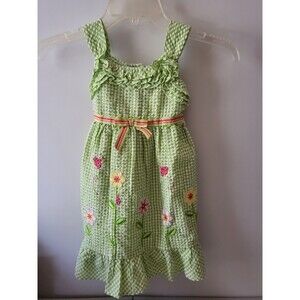 Summery Youngland Sundress - 4T - appliques and ruffles-bright green and pink